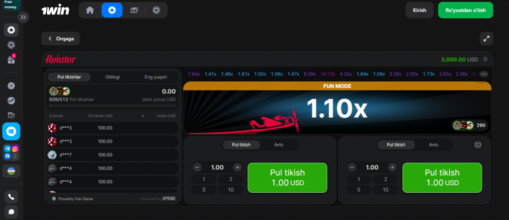 1win Aviator demo o'yinini hozir o'ynang