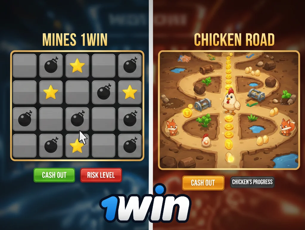 1win veb-saytida Mines va Chicken Road o'rtasidagi farqlar